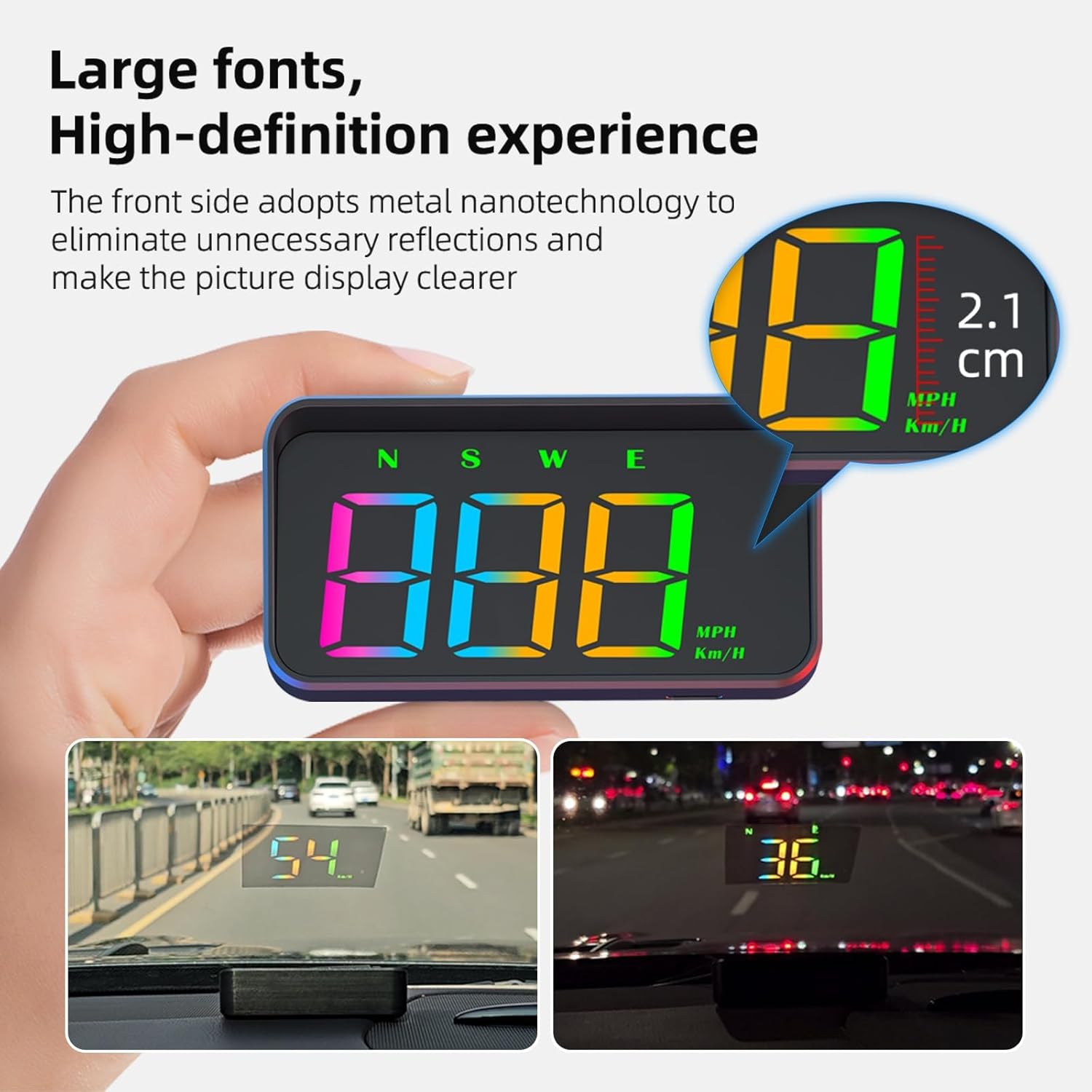 AMROOLOO Car Head-Up Display digital speedometer headup display auto Car Alarm switchable between KM/Mile Multicolour design, versatile functions, suitable for all vehicles