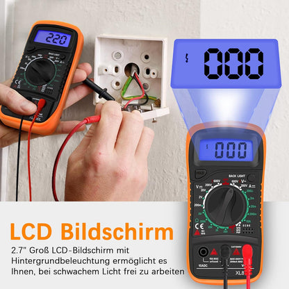 Digital Multimeter Voltmeter Batterietester Spannungsprüfer Durchgangsprüfer Ohm Volt Ampere Messgerät AC/DC Spannung Strom Widerstand Diode Transistor, Großes LCD Anzeige und Hintergrundlicht