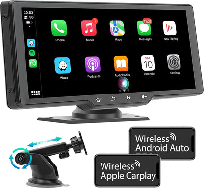 WSRADIOKITS 10.26 Zoll CarPlay Bildschirm, Tragbares Autoradio kompatibel mit A-pple CarPlay & Android Auto, IPS Touch Screen, Siri/G-oogle, GPS Navigation, Bluetooth, Mirror Link, FM, AUX, AirPlay