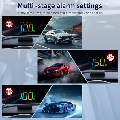 AMROOLOO Car Head-Up Display digital speedometer headup display auto Car Alarm switchable between KM/Mile Multicolour design, versatile functions, suitable for all vehicles