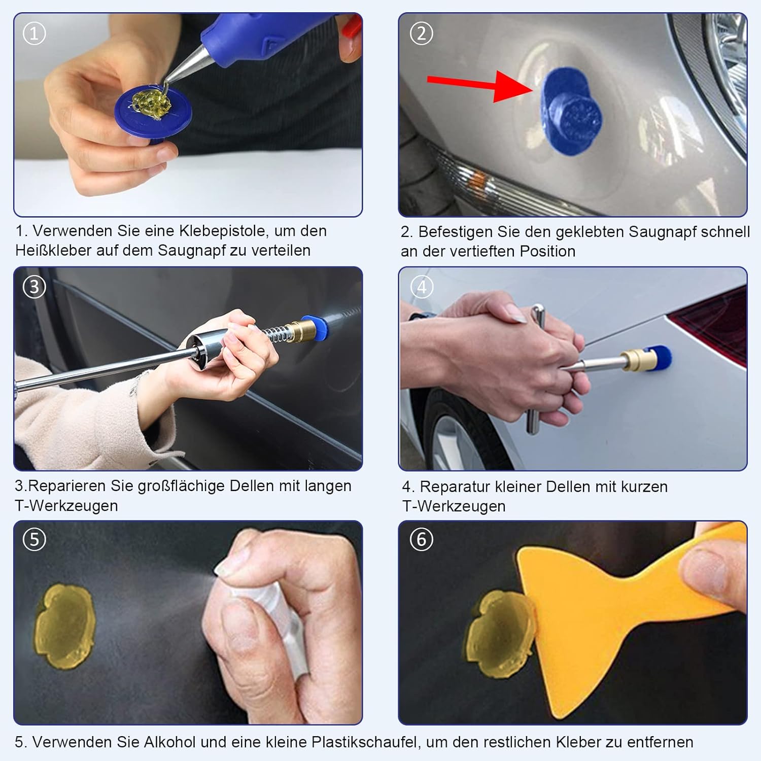 Tosucs Dellen Reparatur Ausbeulwerkzeug Lackfreies Dent Puller Set, Dellen Reparaturset, Auto Paintless Dent Removal Kit für Fahrzeug Dellen Entfernen