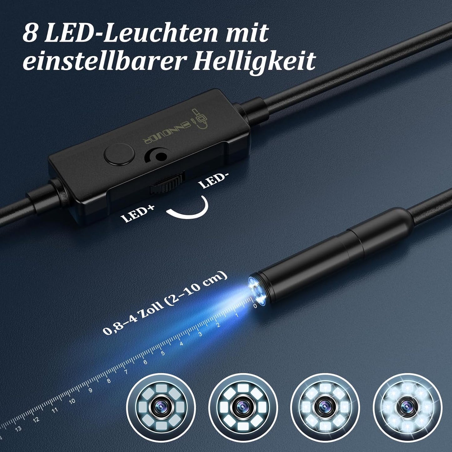 Endoskopkamera mit Licht, Ennovor 1920 HD Endoskop-Kamera Handy mit 8 LED Licht, Kein WLAN Erforderlich Inspektionskamera Wasserdichtes Ip67 Kanal-Kamera für Android & iOS, Tablet (16.4 ft/5m)