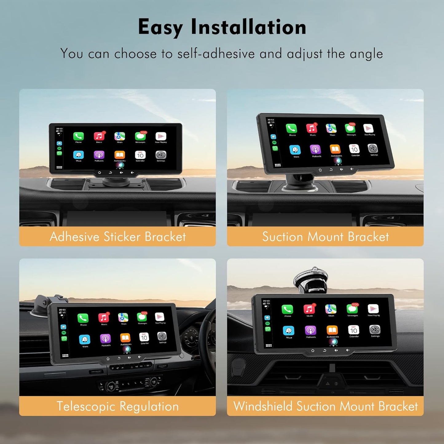 WSRADIOKITS 10.26 Zoll CarPlay Bildschirm, Tragbares Autoradio kompatibel mit A-pple CarPlay & Android Auto, IPS Touch Screen, Siri/G-oogle, GPS Navigation, Bluetooth, Mirror Link, FM, AUX, AirPlay