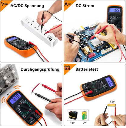 Digital Multimeter Voltmeter Batterietester Spannungsprüfer Durchgangsprüfer Ohm Volt Ampere Messgerät AC/DC Spannung Strom Widerstand Diode Transistor, Großes LCD Anzeige und Hintergrundlicht