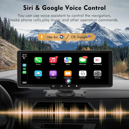 WSRADIOKITS 10.26 Zoll CarPlay Bildschirm, Tragbares Autoradio kompatibel mit A-pple CarPlay & Android Auto, IPS Touch Screen, Siri/G-oogle, GPS Navigation, Bluetooth, Mirror Link, FM, AUX, AirPlay